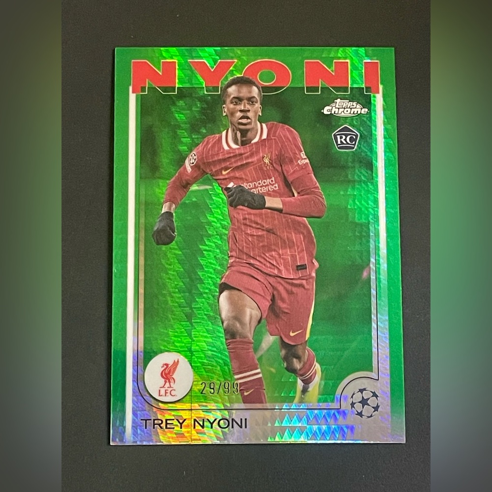 2024/25 Topps Chrome Liverpool Trey Nyoni Green Refractor 29/99 Rookie Card